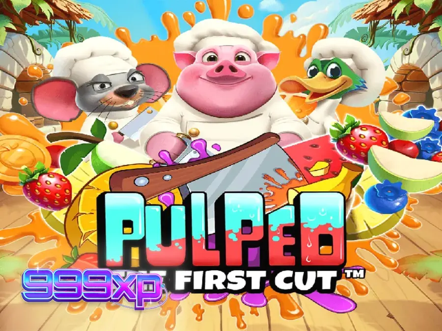 Cena vibrante da cozinha tropical no jogo Pulped: The First Cut